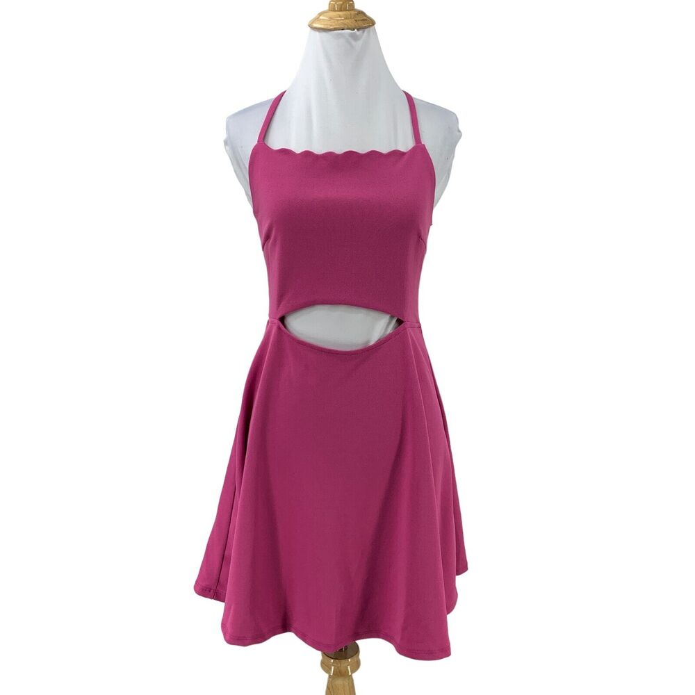 Max & Ash Dress Womens M Medium Midriff Cutout Scalloped Halter Open Back Flare